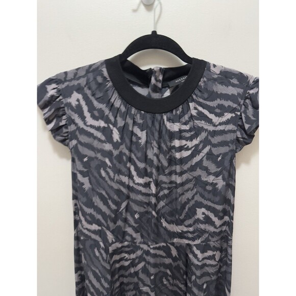All Saints Zebra Animal Print Viscose Round Collar Midi‎ Dress Size Small - Picture 2 of 8